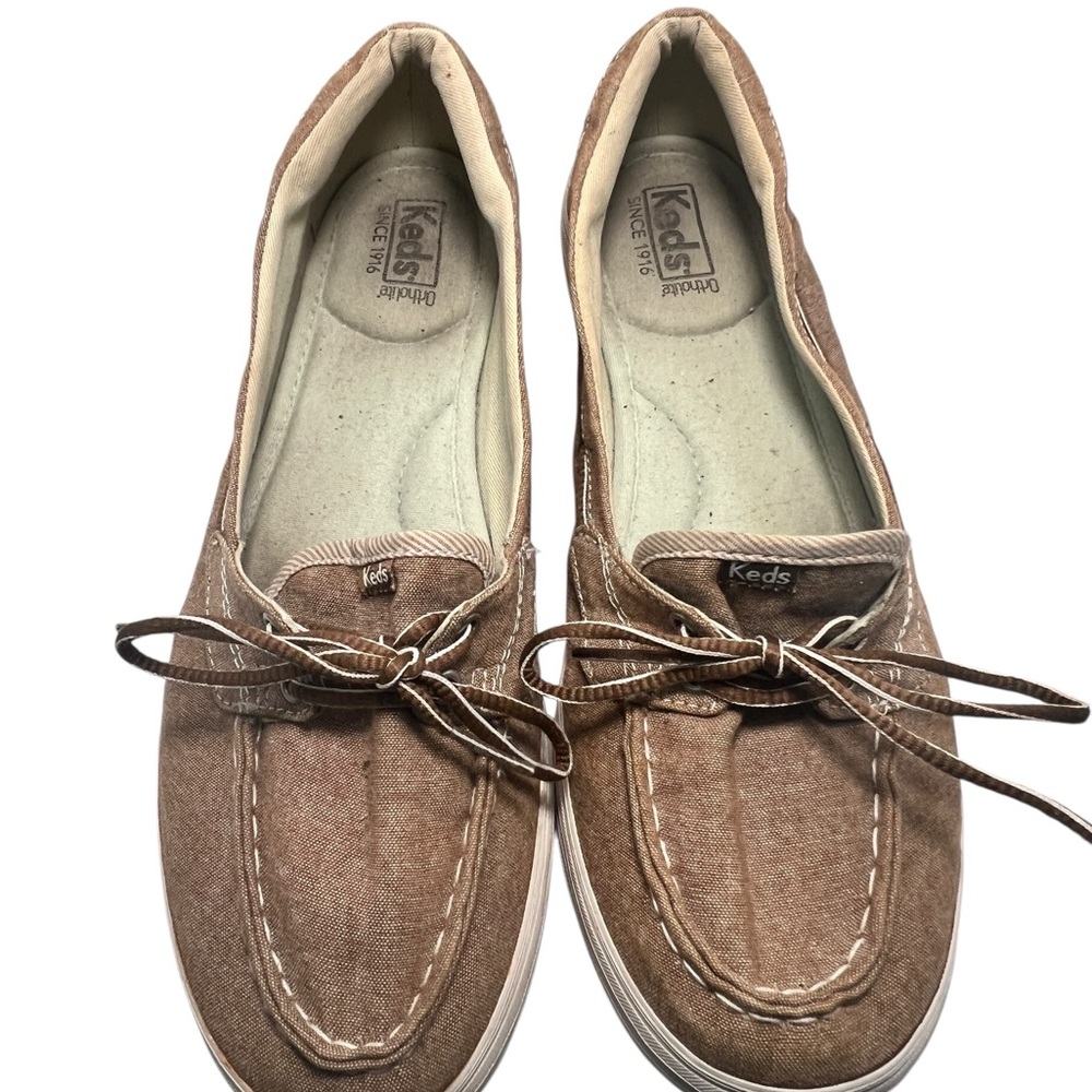 Keds Charter Chambray women's slip-on boat shoes Tan Size 11 Leather And Laces